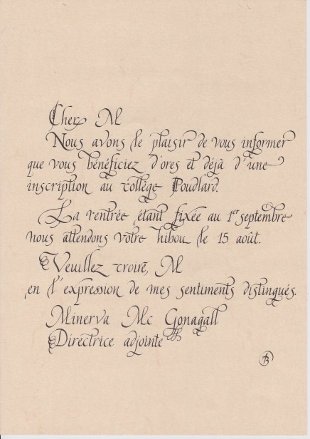 lettre Harry Potter Anne Bernard 27 07 17